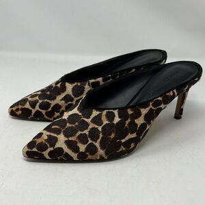 REBECCA MINKOFF Gabian Leopard Print Leather Cow Hair Heel Mule Size 6.5
